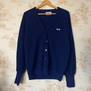 Vintage 70s JCPenney The Fox Sweater Cardigan | Navy Blue Grunge Style | Size L